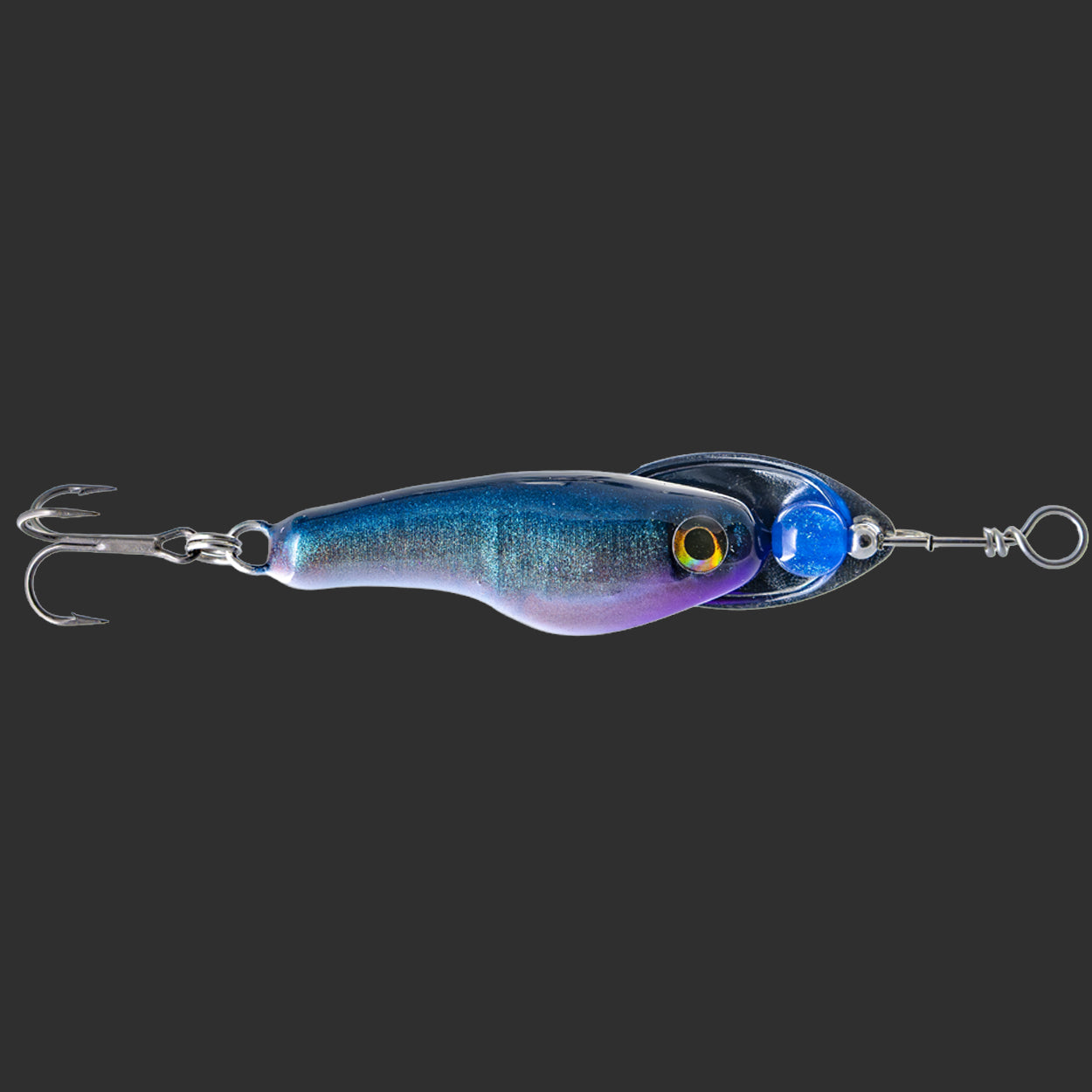 Handcrafted spinner lure in Blue Minnow color by Muotka Lures