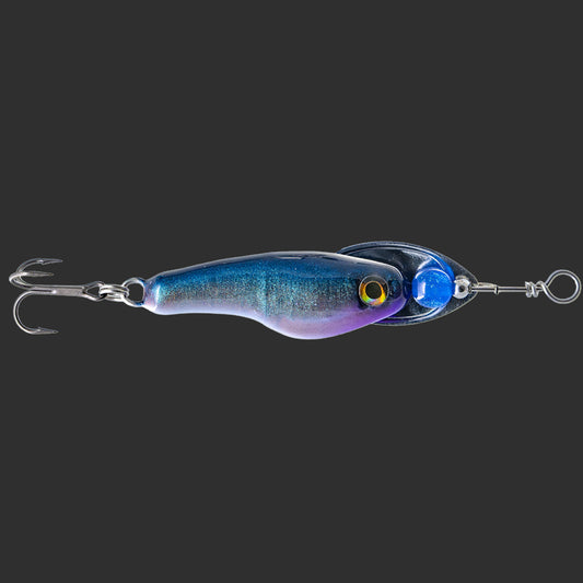 Handcrafted spinner lure in Blue Minnow color by Muotka Lures