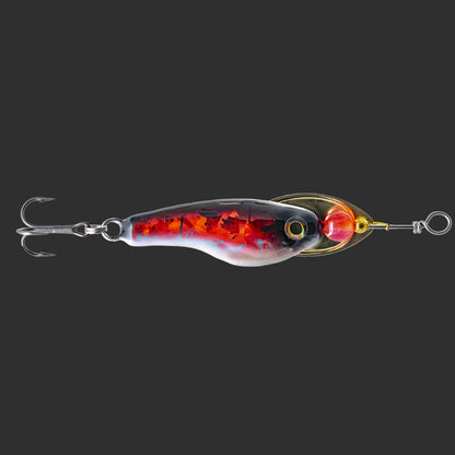 Handcrafted spinner lure in Red Foil color by Muotka Lures