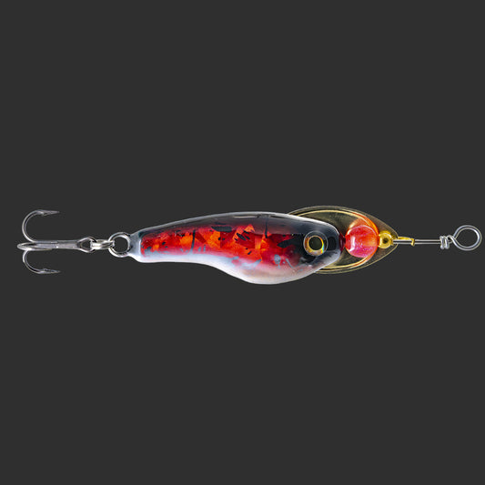 Handcrafted spinner lure in Red Foil color by Muotka Lures